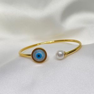 Expandable Open Cuff Evil Eye Bracelet